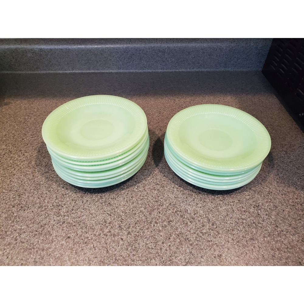 Vintage Ribbed Fire-King Jadeite Saucer ( Anchor Hocking) Jane Ray Lot Of 18